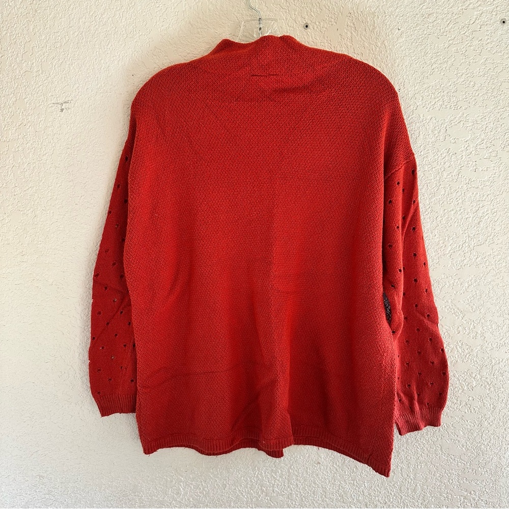 Moth Cherry Coded Rust Red Eyelet Knit Sweater La… - image 6